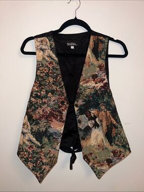 Nadia Tapestry Vest in Green, Brown, Cream